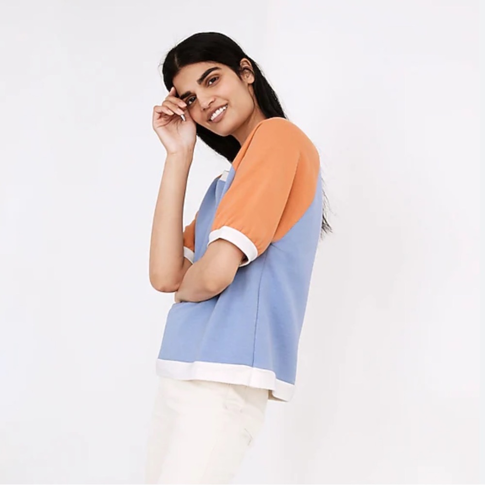 Madewell Short-Sleeve Sweatshirt in color-block blue